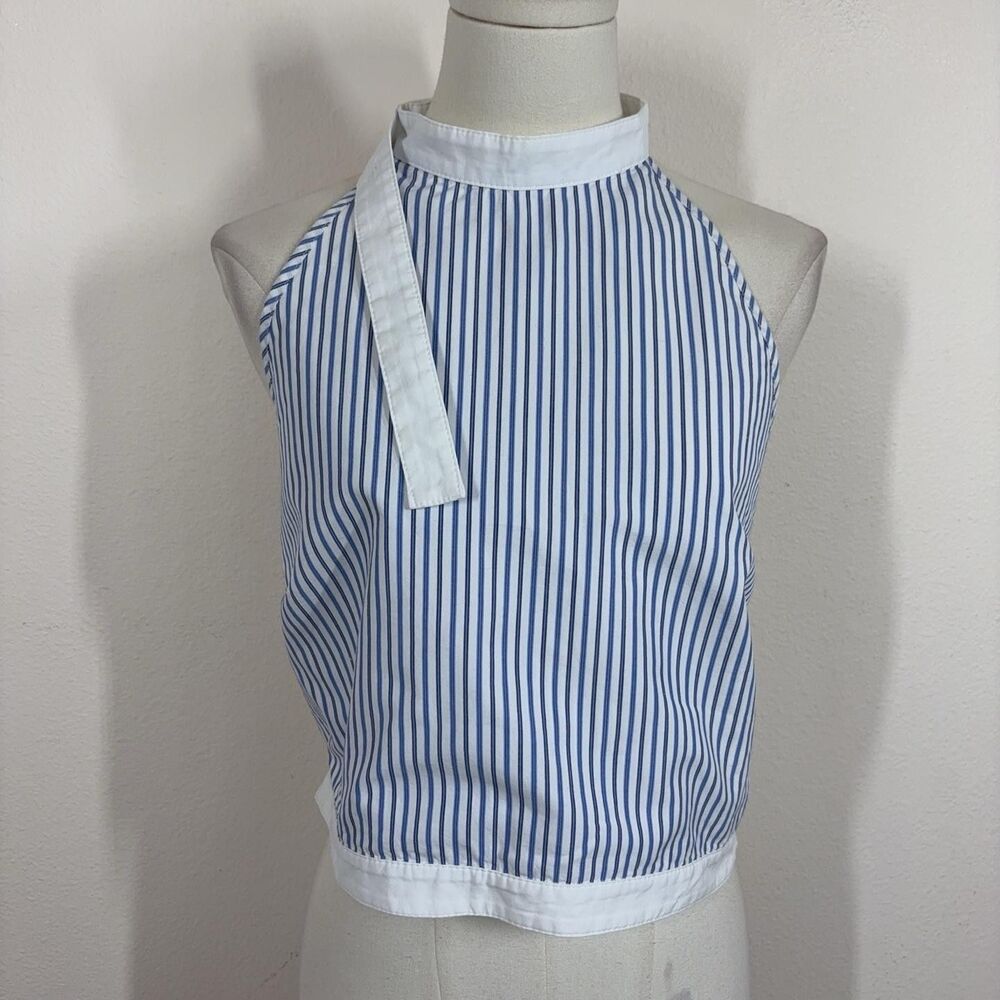 Zara Crop Top Womens 2XL Blue Stripe Halter Backless Cotton Summer Layering